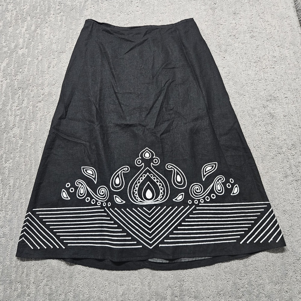 Richard Malcolm Irish Linen‎ Skirt Womens Size 12 Black White Embroidery